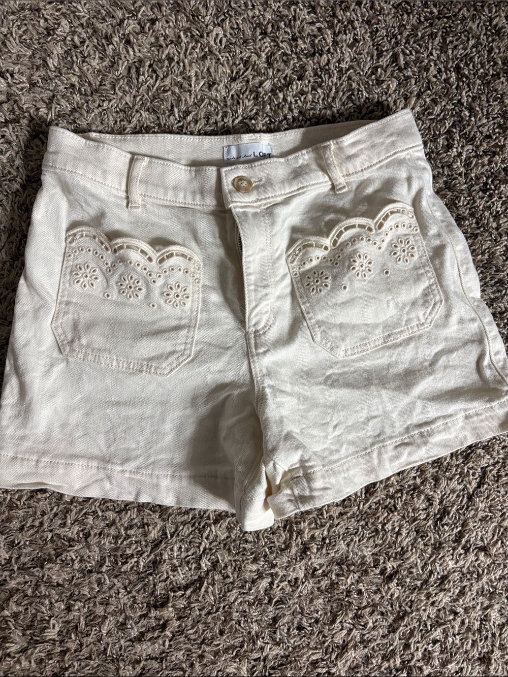 LOFT Cream Eyelet Pocket Jean Shorts